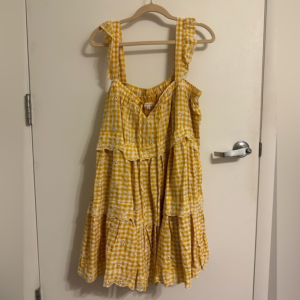 Yellow, flowy, gingham dress. Size large.